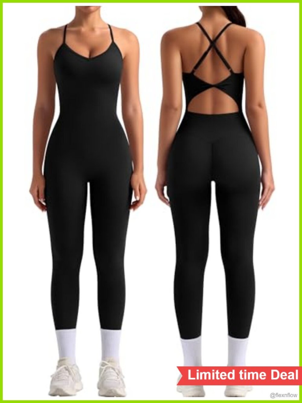Women's Workout Jumpsuit One Piece Sculpt Yoga Unitard with Padded V Neck